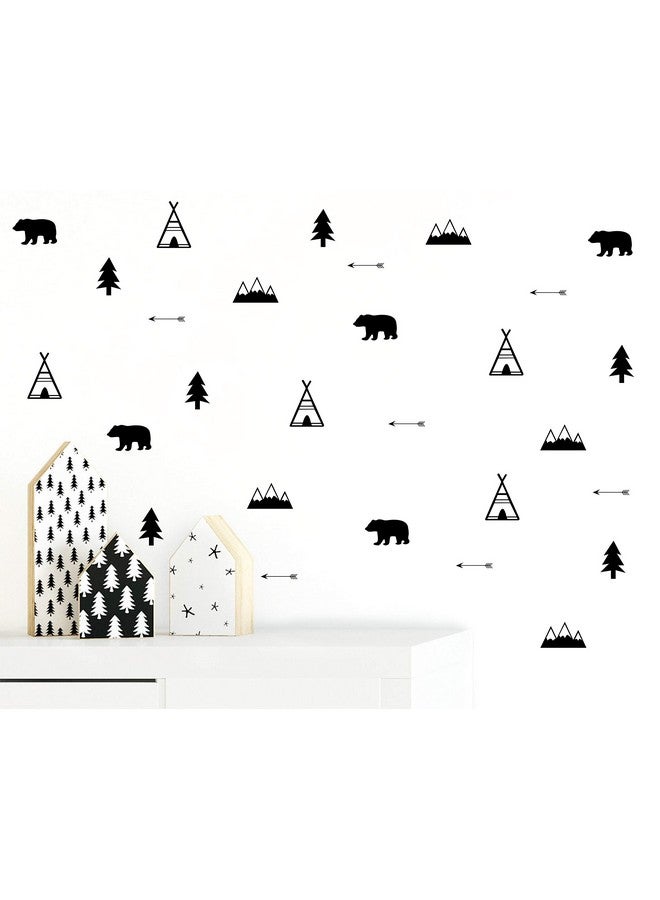 GESTYZ Woodland Wall Decal, Bears, Arrow, Teepees, Trees and Mountains Decor, Matte Vinyl Wall Stickers for Baby Bedroom, Nursery Wall Decals(Y05) (Black) - Image 2