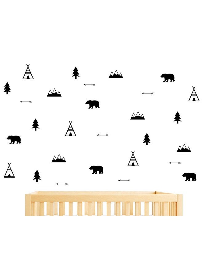 GESTYZ Woodland Wall Decal, Bears, Arrow, Teepees, Trees and Mountains Decor, Matte Vinyl Wall Stickers for Baby Bedroom, Nursery Wall Decals(Y05) (Black) - Image 1