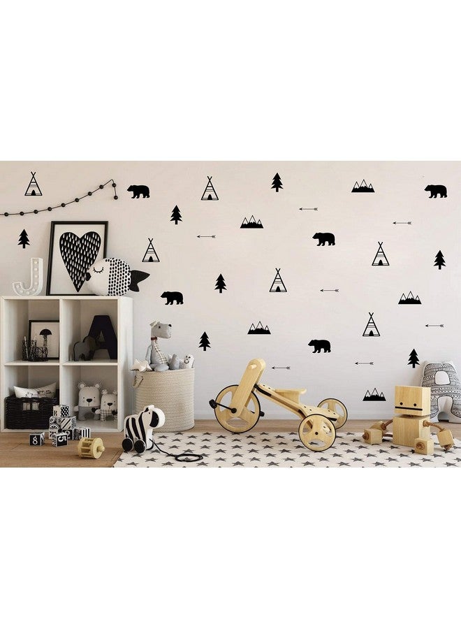GESTYZ Woodland Wall Decal, Bears, Arrow, Teepees, Trees and Mountains Decor, Matte Vinyl Wall Stickers for Baby Bedroom, Nursery Wall Decals(Y05) (Black) - Image 3