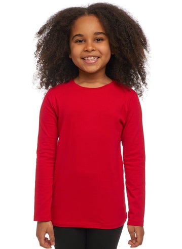 Light Red Basic Unisex Kids Seasonal Zero Collar Long Sleeve T-Shirt