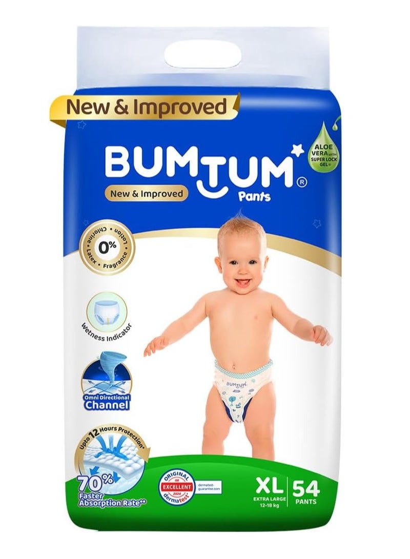 Bumtum Baby Diaper Pants with Double Leakage Protection - 12 to 17 Kg (54 Count, X-Large) - Image 1