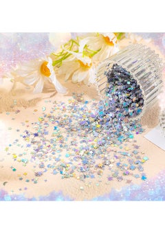 KASTWAVE Holographic Star and Moon Table Confetti Iridescent Metallic Glitter Foil Confetti Sequin Star Moon Scatter for Birthday Wedding Festival Party DIY Decoration 3-10mm, 150g  - Image 3