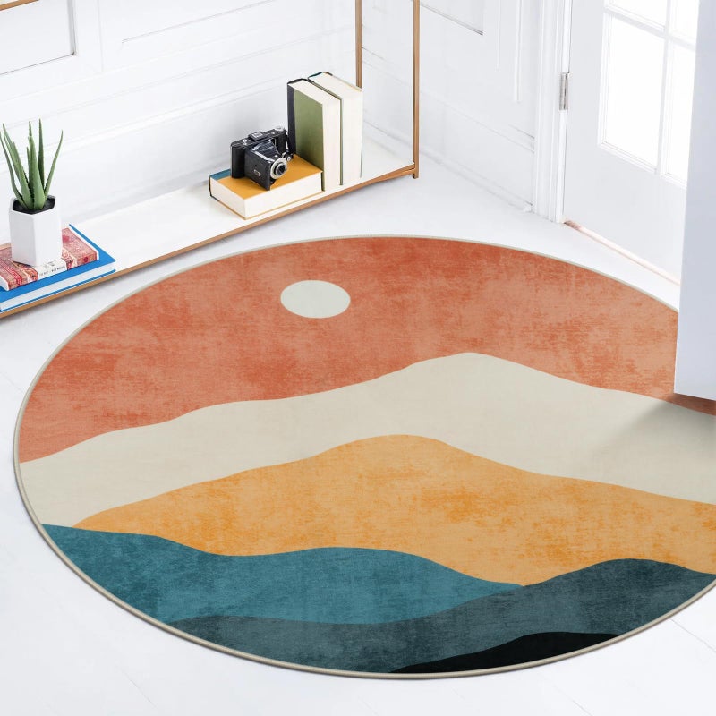 Sungea Abstract Round Rug 3ft Faux Wool Soft Throw Area Rugs Washable Farmhouse Small Circle Rug Floor Low Pile Mats for Bedroom Bathroom Laundry Room Nursery Decor