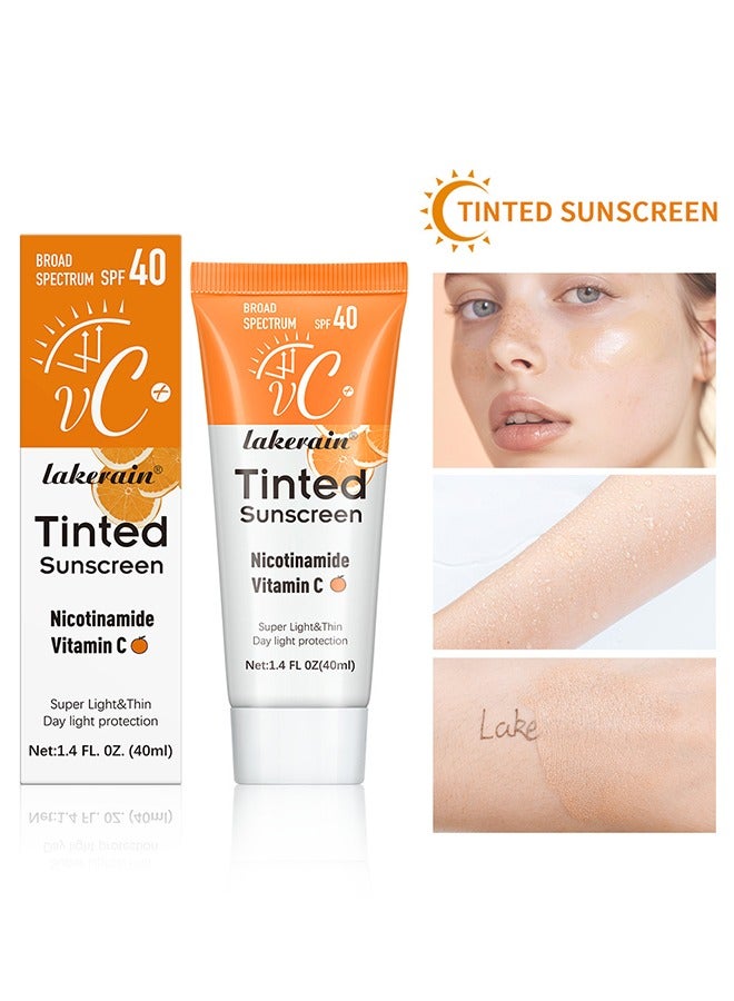 ليكرين واقي الشمس الملون من فيتامينك سي- SPF40 واقي من الشمس المعدني المرطب | صبغة شفافة لتوهج صحي ، مناسبة للبشرة الحساسة - Image 1