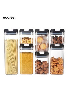 ECARES ECARES® Food Storage Containers, 7 Pieces, BPA Free, Airtight, Cereal Containers, Easy Flip Lock Sealed Lids, Stackable, Clear Plastic Canisters, Dry Food Storage Containers, For Kitchen, Pantry.  - Image 1