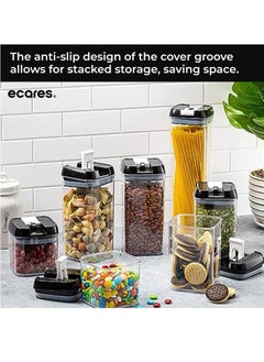 ECARES ECARES® Food Storage Containers, 7 Pieces, BPA Free, Airtight, Cereal Containers, Easy Flip Lock Sealed Lids, Stackable, Clear Plastic Canisters, Dry Food Storage Containers, For Kitchen, Pantry.  - Image 3