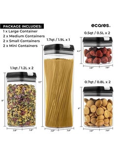 ECARES ECARES® Food Storage Containers, 7 Pieces, BPA Free, Airtight, Cereal Containers, Easy Flip Lock Sealed Lids, Stackable, Clear Plastic Canisters, Dry Food Storage Containers, For Kitchen, Pantry.  - Image 2
