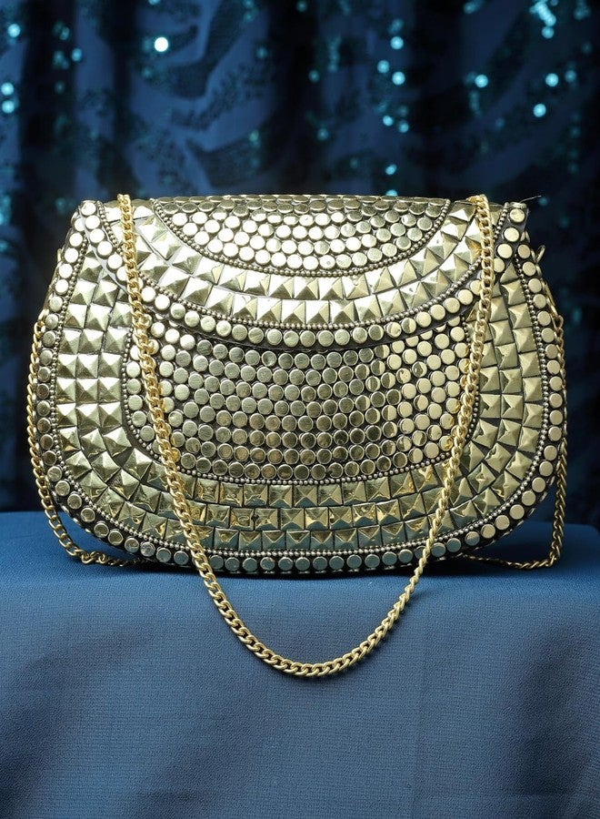 Anekaant Mosaic Gold Mosaic Embellished Metal Halfmoon Clutch - Image 3