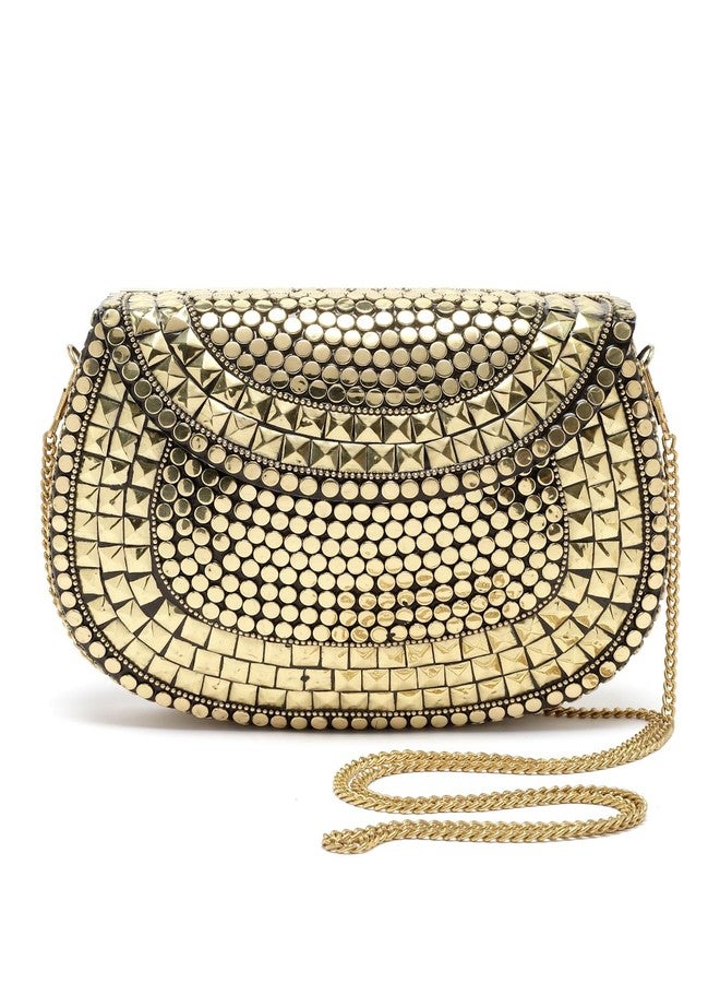 Anekaant Mosaic Gold Mosaic Embellished Metal Halfmoon Clutch - Image 1