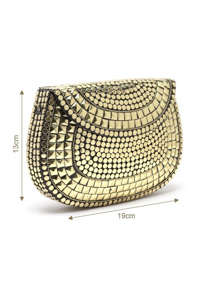 Anekaant Mosaic Gold Mosaic Embellished Metal Halfmoon Clutch - Image 4