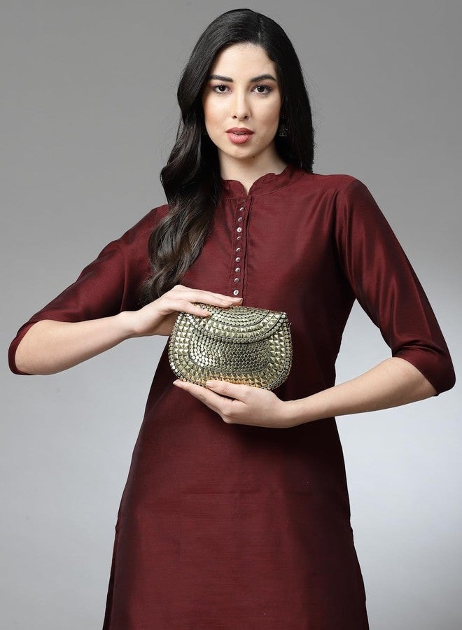 Anekaant Mosaic Gold Mosaic Embellished Metal Halfmoon Clutch - Image 2