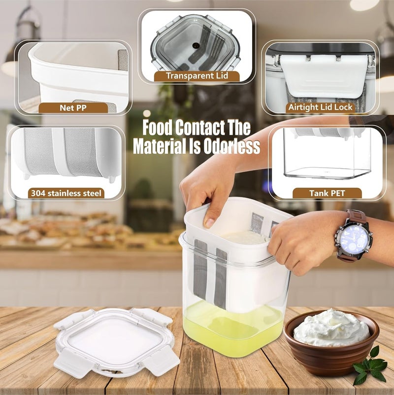 JD FRESH صانع الزبادي واللبن اليوناني 1800 مل / مصفاة شبكية دقيقة مع غطاء / صندوق مصفاة اللبن المعلق / أساسيات المنزل / لبن معلق / مثالي للزبادي المنزلي / فاصل مصل اللبن / لبن / جبن والمزيد - Image 3