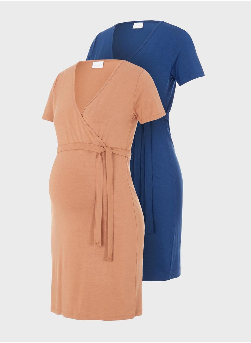 Mamalicious - 2 Pack Tie Detail Knitted Dress - Image 1