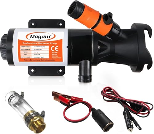 Magam RV Macerator Pump 12V,12GPM Suction 3.2 feet Lift 10 feet with Garden Hose Discharge Port,Quick Release Sewage Pump with Fresh Water Rinse and Manual Crushing Function,for Boat Marine RV Campe - Image 1