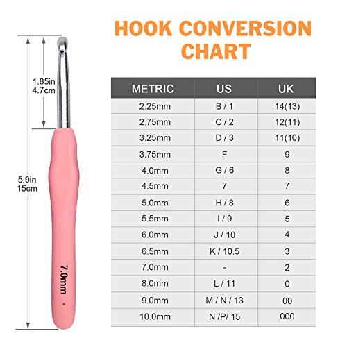 BCMRUN Crochet Hooks Set,14 PCS 2mm(B)-10mm(N) Ergonomic Soft Grip Handles Yarn Knitting Needles Kit with Case for Arthritic Hands, Extra Long  Knit Needles, Best Gift for Women - Image 3