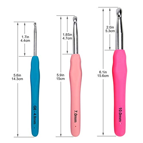 BCMRUN Crochet Hooks Set,14 PCS 2mm(B)-10mm(N) Ergonomic Soft Grip Handles Yarn Knitting Needles Kit with Case for Arthritic Hands, Extra Long  Knit Needles, Best Gift for Women - Image 2