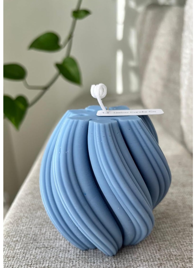 atorakushon atorakushon Sky Blue Soy Wax Spiral Pillar Candle Decorative Handmade Scented Aromatic Fragrance Candles for Home Decor Gift  - Image 1
