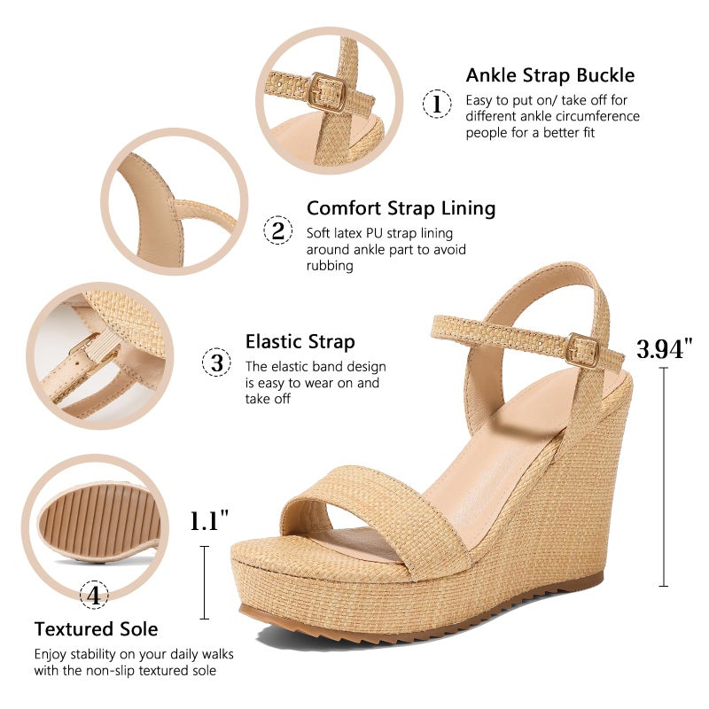 mikarka Women's Espadrille Wedge Sandals: Ankle Strap Platform Open Toe Wedges - Stylish High Heel Dressy Summer Wedges for Women, Inspired by Espadrilles Brown Raffia US Size 8 - Image 4