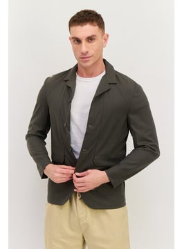 Men Regular Fit Plain Semi Formal Blazer, Olive