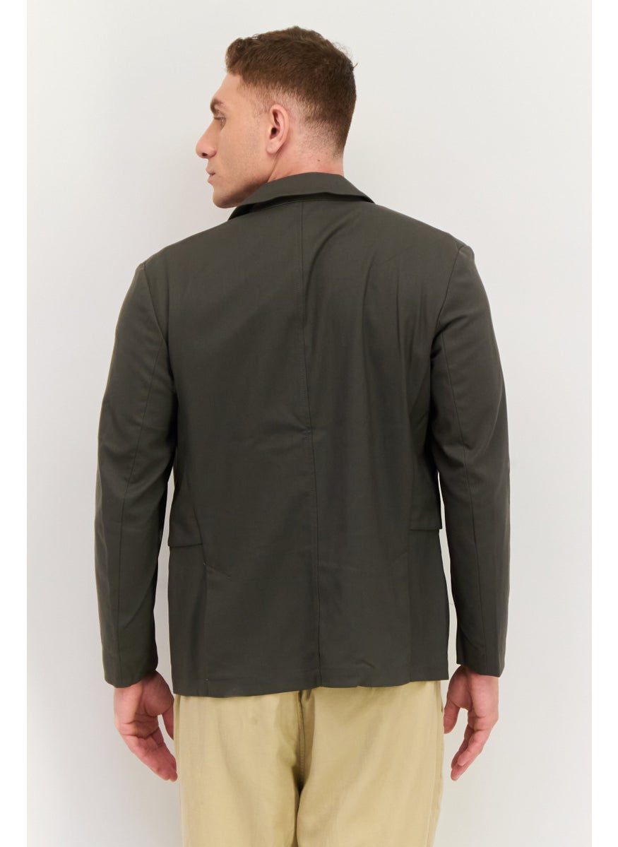 ESPRIT - Men Regular Fit Plain Semi Formal Blazer, Olive - Image 1