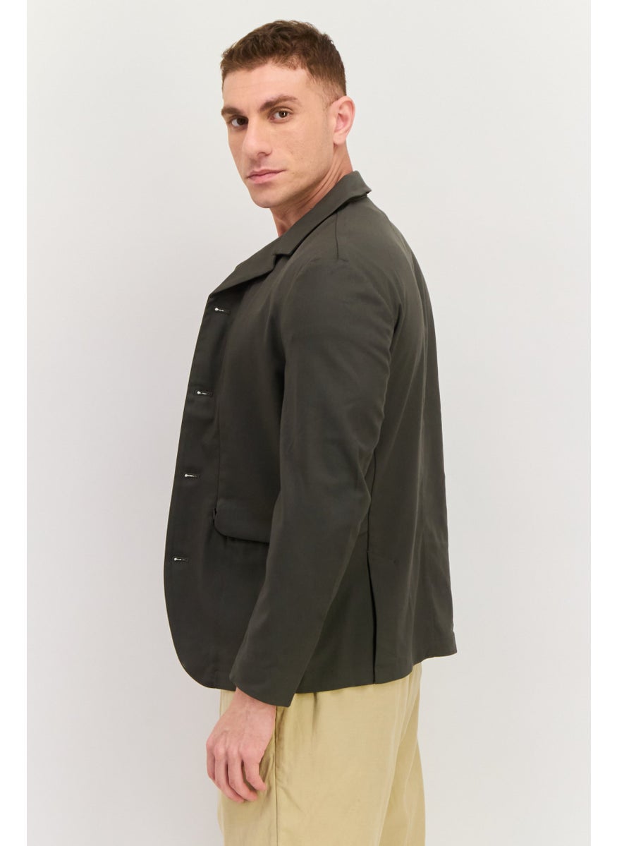 ESPRIT - Men Regular Fit Plain Semi Formal Blazer, Olive - Image 1