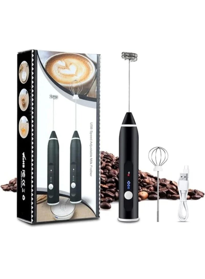 Rechargeable Handheld Milk Frother – 3 Adjustable Speeds for Making Latte & Cappuccino with Extra Egg Whisk - Image 1