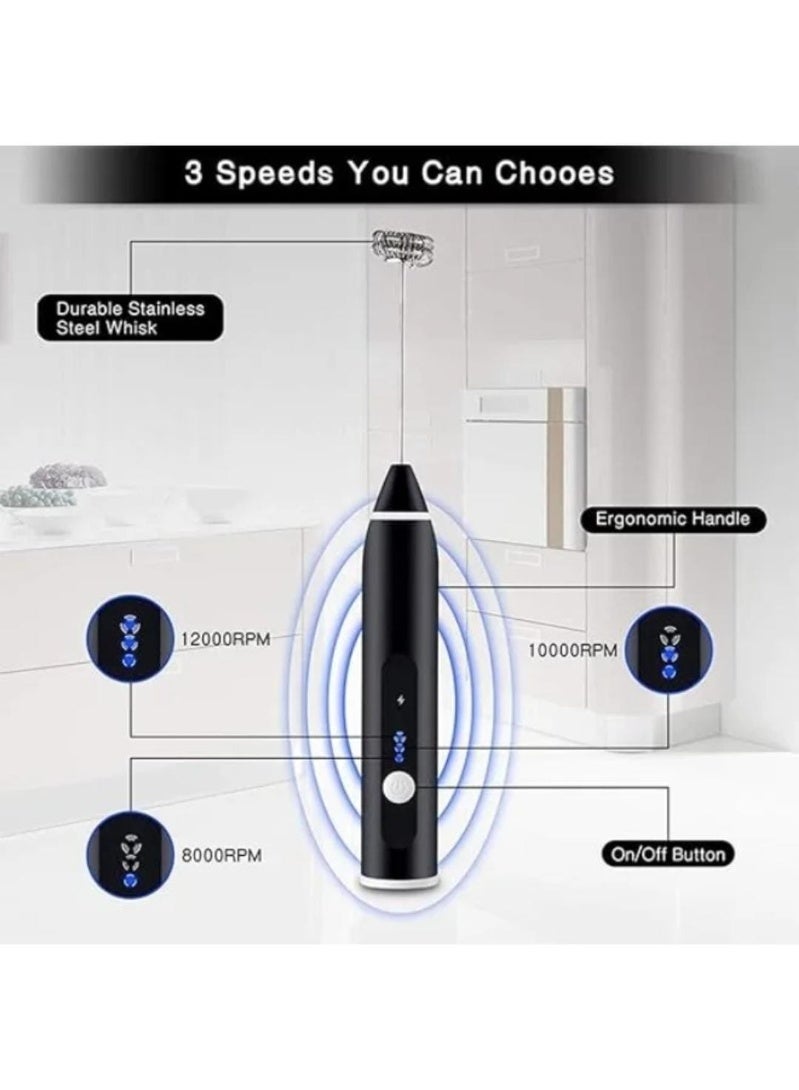 Rechargeable Handheld Milk Frother – 3 Adjustable Speeds for Making Latte & Cappuccino with Extra Egg Whisk - Image 4