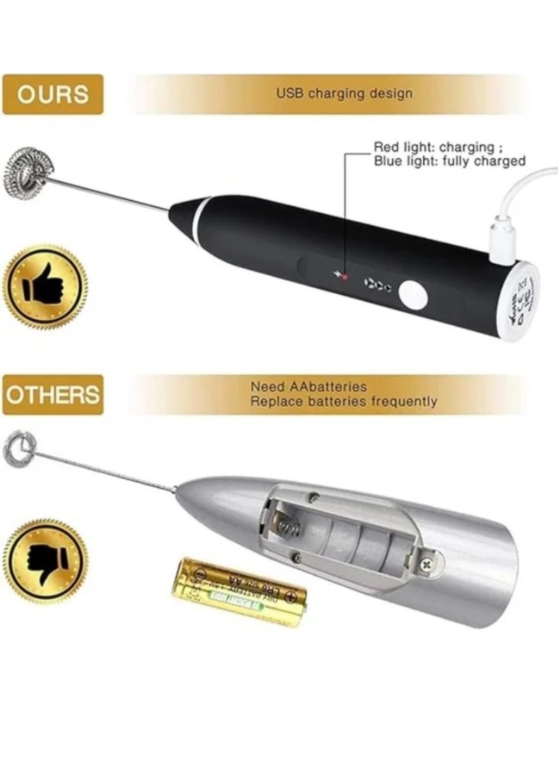 Rechargeable Handheld Milk Frother – 3 Adjustable Speeds for Making Latte & Cappuccino with Extra Egg Whisk - Image 5