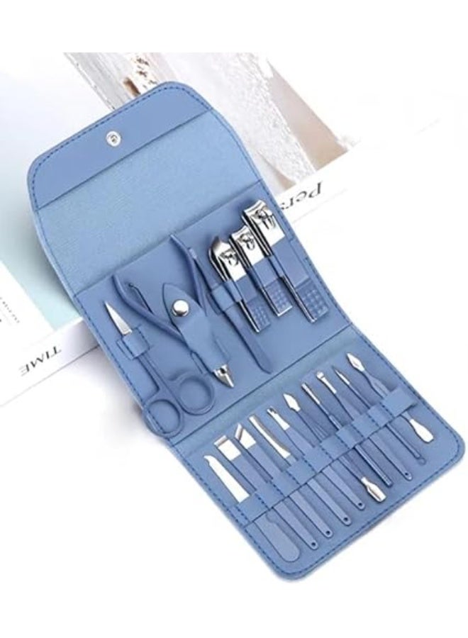 مجموعة قصافات أظافر مكونة من 16 قطعة، مجموعة عناية احترافية مع حقيبة جلدية للسفر، أدوات أظافر مع حقيبة سفر فاخرة للرجال والنساء - Image 3