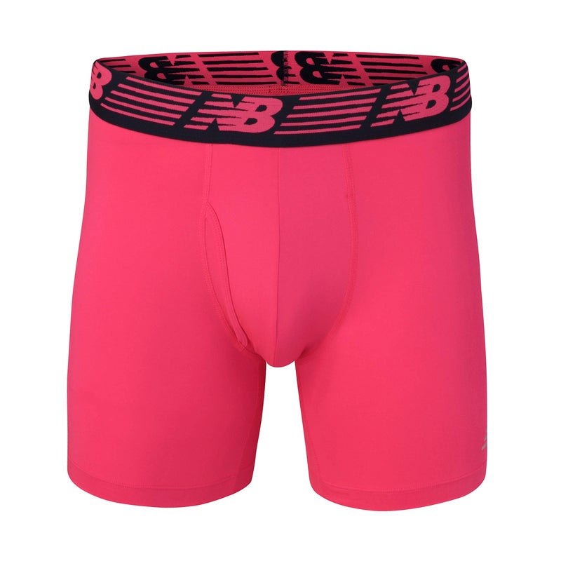 New Balance Men's 6" Boxer Brief Fly Front with Pouch, 3-Pack,Pink Zing/Pigment/Steel, Large (36"-38") - Image 2