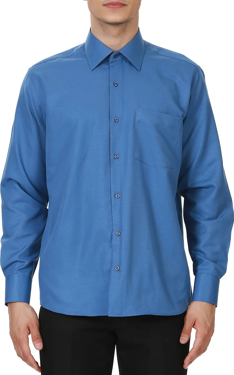 فاريتا Men's Dark Blue Long Sleeve Classic Cut Single Pocket Men's Shirt