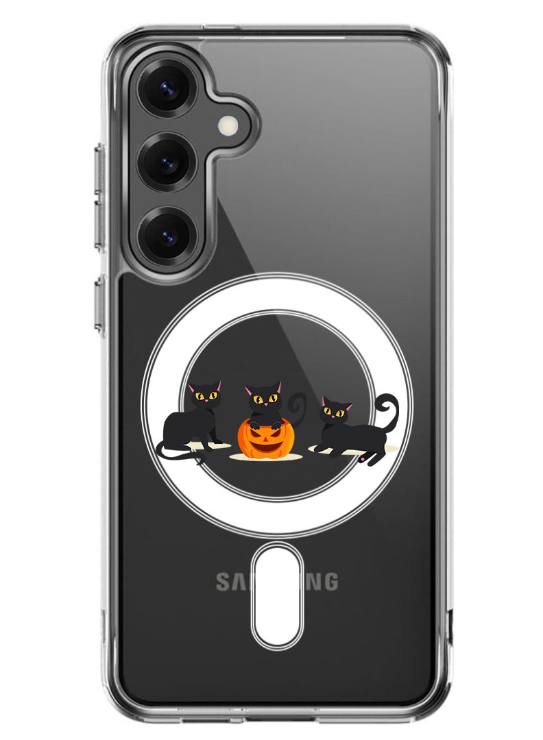 Theodor Magnetic Case for Samsung Galaxy S25 6.2-inch Compatible with MagSafe Wireless Charging, Shockproof Phone Bumper Cover Cats Pumpkin Halloween2-01 - Image 1