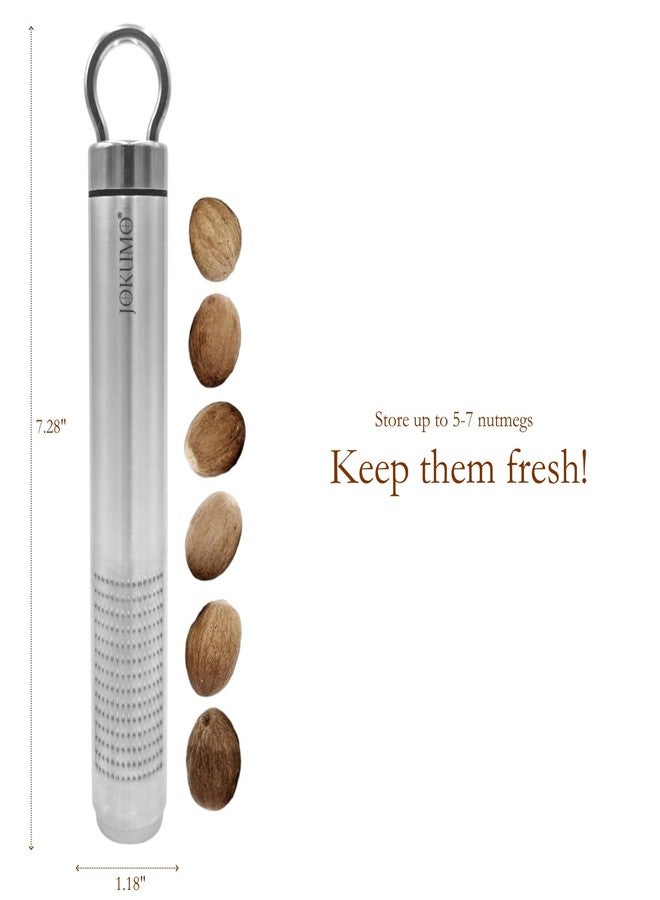 JOKUMO Nutmeg Grater with Silicone Brush & Storage - 18/10 Stainless Steel, Compact Spice & Nut Grinder Tool for Fresh Nutmeg Powder - Image 2