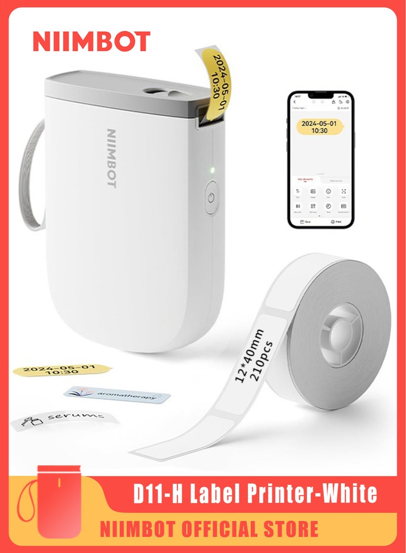 Enhanced D11-H Label Printer with 300dpi Resolution, Bluetooth Connectivity, 15mm Width, White Color, Ideal for Organizing Home, Office, School, and Clothing. - Image 1
