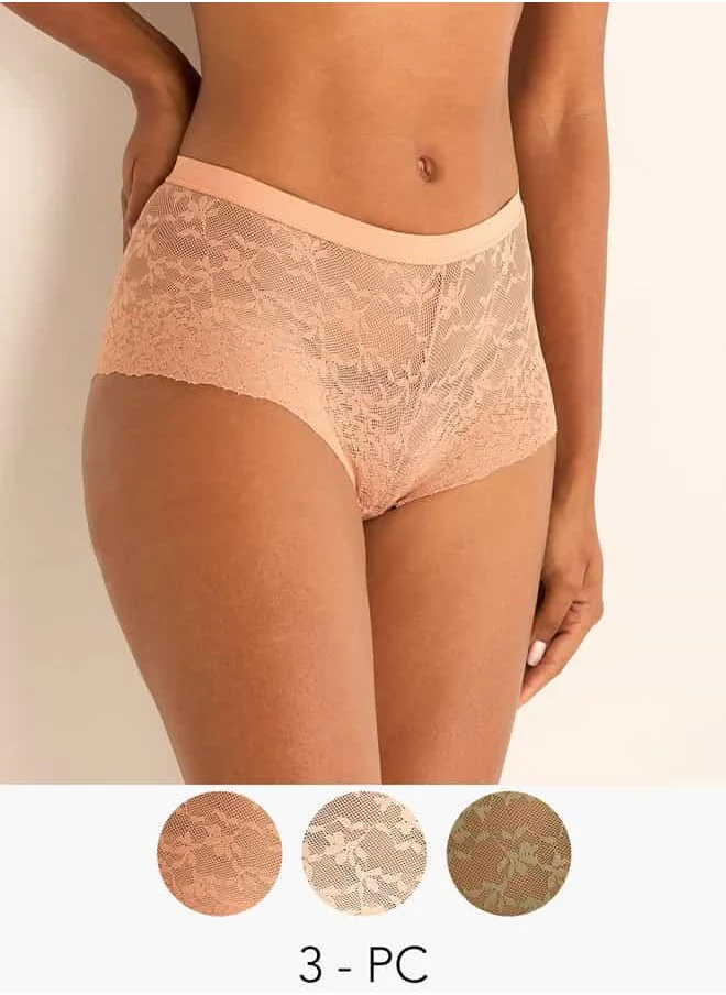 فاف Set of 3 - Lace Textured Briefs with Elasticated Waistband