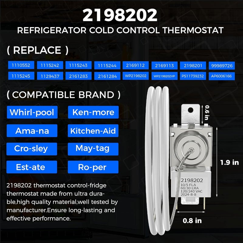 Romalon 2198202 Refrigerator Cold Control Thermostat Exact Compatible for WhirlPool Kenmore Refrigerator Replaces Part 2161284 2198201 PS11739232 AP6006166 WP2198202 - Image 4