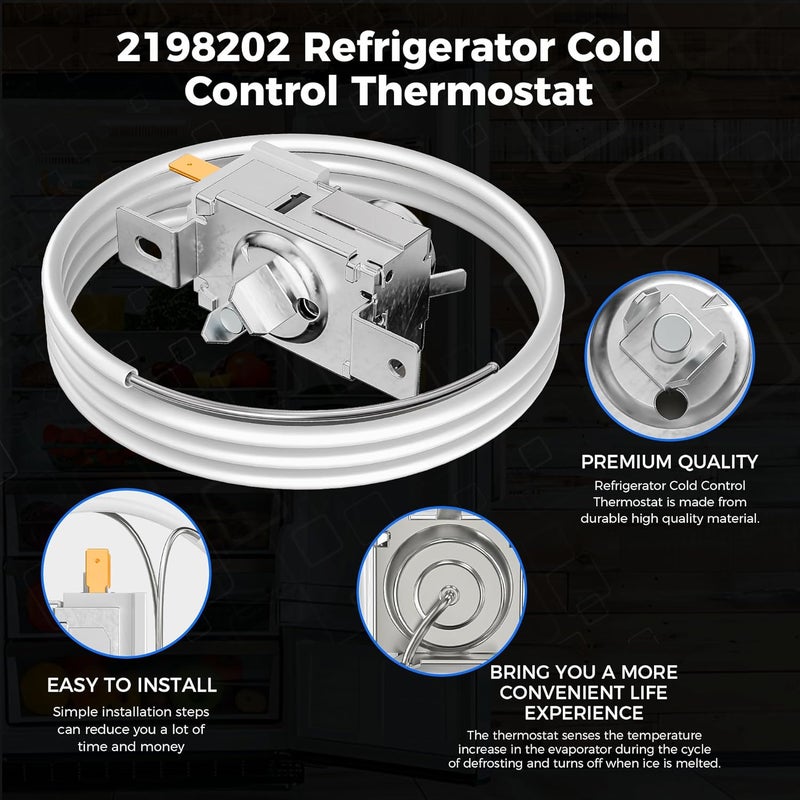 Romalon 2198202 Refrigerator Cold Control Thermostat Exact Compatible for WhirlPool Kenmore Refrigerator Replaces Part 2161284 2198201 PS11739232 AP6006166 WP2198202 - Image 3