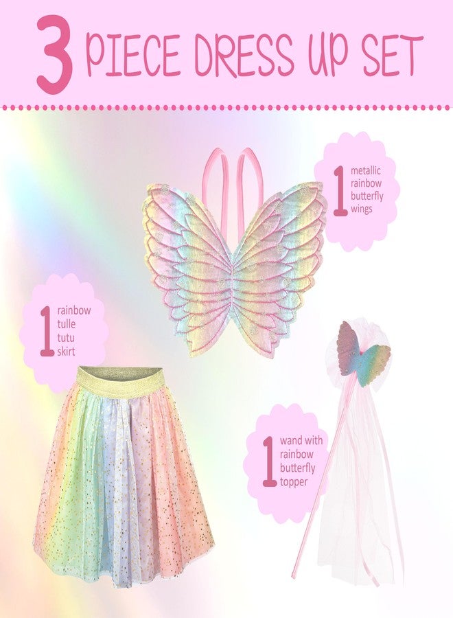 EXPRESSIONS Halloween Dress Up Rainbow Princess Butterfly Costume Skirt, Wings and Wand Set, Children Ages 3-10, One Size Fits All - Image 2