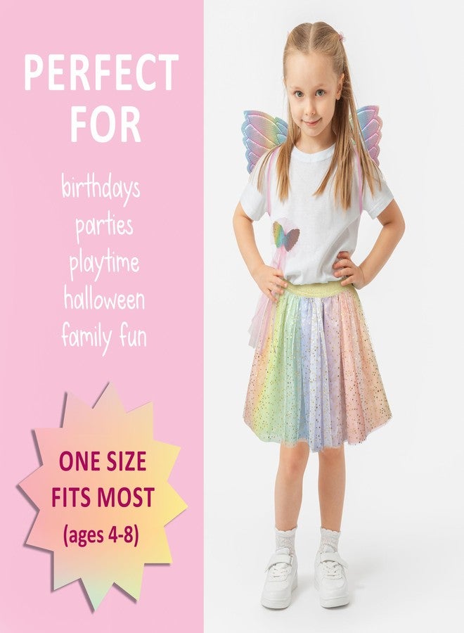 EXPRESSIONS Halloween Dress Up Rainbow Princess Butterfly Costume Skirt, Wings and Wand Set, Children Ages 3-10, One Size Fits All - Image 3