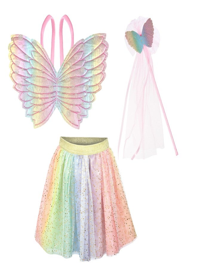 EXPRESSIONS Halloween Dress Up Rainbow Princess Butterfly Costume Skirt, Wings and Wand Set, Children Ages 3-10, One Size Fits All - Image 1
