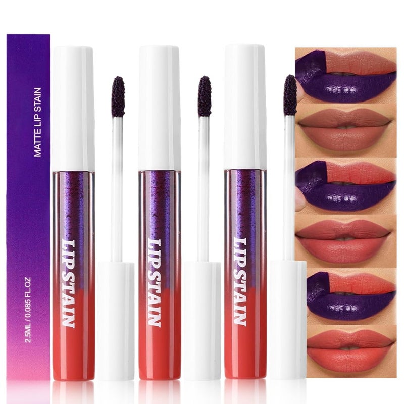 evpct 3Pcs Peel Off Lip Stain Tints, Nude Brown Orange Red Matte Liquid Lipstick Lip Stain Long Lasting Waterproof for Women, Non-sticky Lipstick Peel Off High Pigment No Faded Smudge-proof Lip Stains - Image 1
