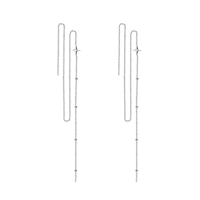 SLUYNZ 925 Sterling Silver Star Long Dangle Earrings Chain for Women Teen Girls Line Dangle Earrings Tassel Threader Chain (A-Sterling Silver) - Image 1