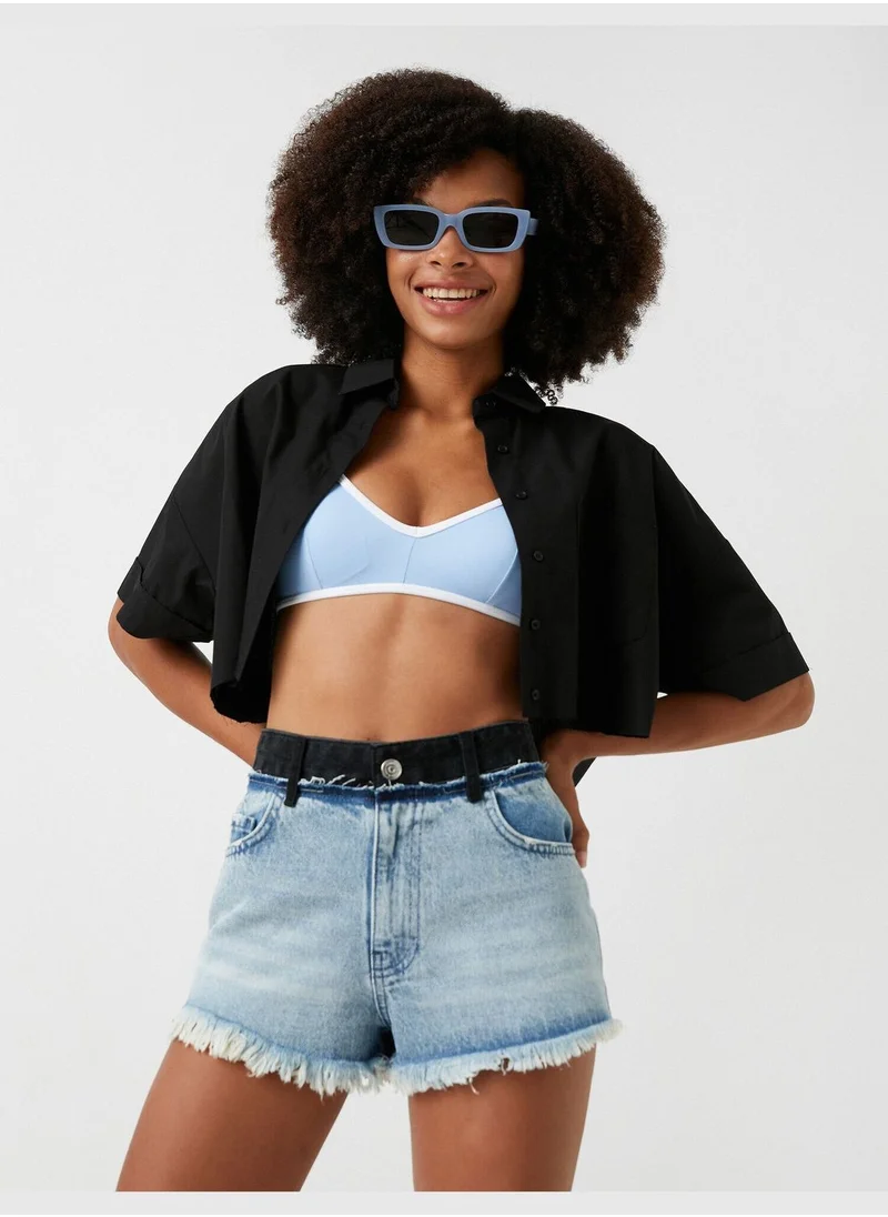 KOTON Jean Shorts Belt Detail Destroyed
