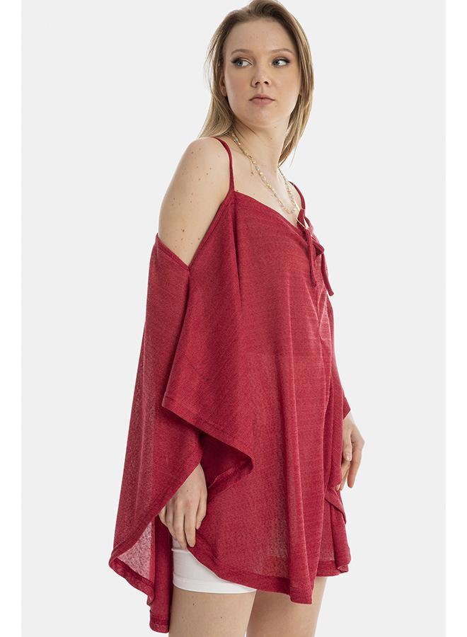 kady Jamila Women Plain Front Tie Spaghetti Straps Cold Shoulders Loose Blouse SHIRT, red, One Size - Image 2