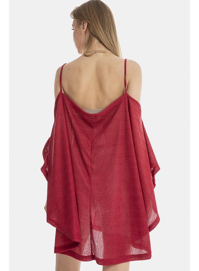 kady Jamila Women Plain Front Tie Spaghetti Straps Cold Shoulders Loose Blouse SHIRT, red, One Size - Image 3