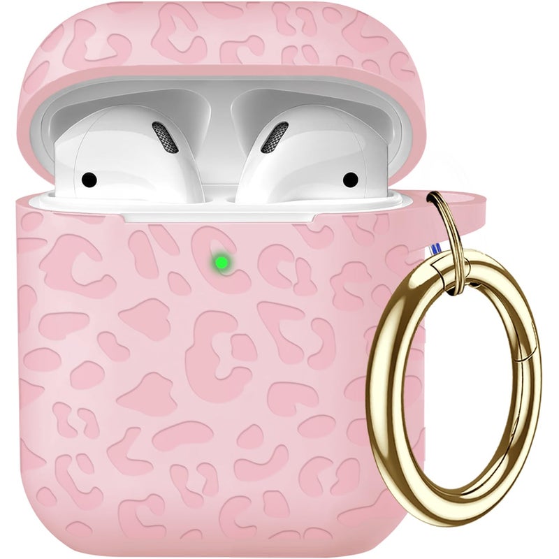 Gawnock Compatible with Airpods Case Leopard Engraved Skin Cover Compatible with Airpods 2nd/1st Charging Case,Cute Soft Silicone Full Protective, Front LED Visible, Pink - Image 1