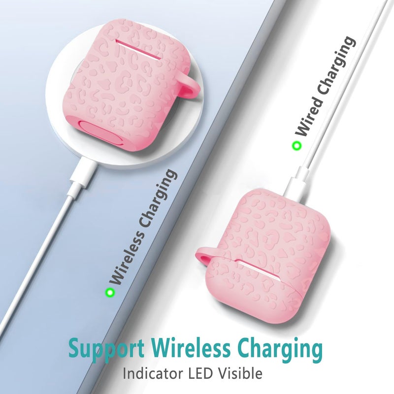 Gawnock Compatible with Airpods Case Leopard Engraved Skin Cover Compatible with Airpods 2nd/1st Charging Case,Cute Soft Silicone Full Protective, Front LED Visible, Pink - Image 4