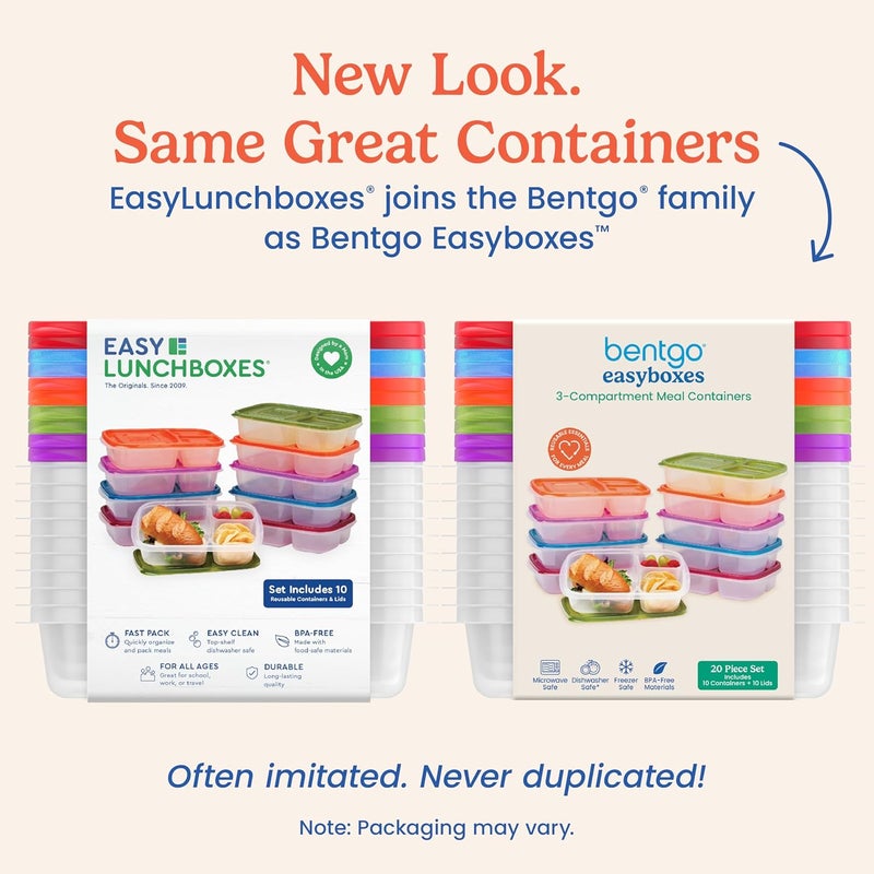 Bentgo Easyboxes  Original Stackable Lunch Boxes  Reusable 3Compartment Food Containers for Kids and Adults  Bento Lunch Box for Meal Prep School  Work  BPA Free Set of 10 Classic - Image 5