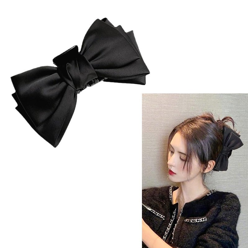Black Bowknot Hair Clips for Women and Girls Nonslip 5 Inch Big Bow Barrettes for Thick or Thin Hair