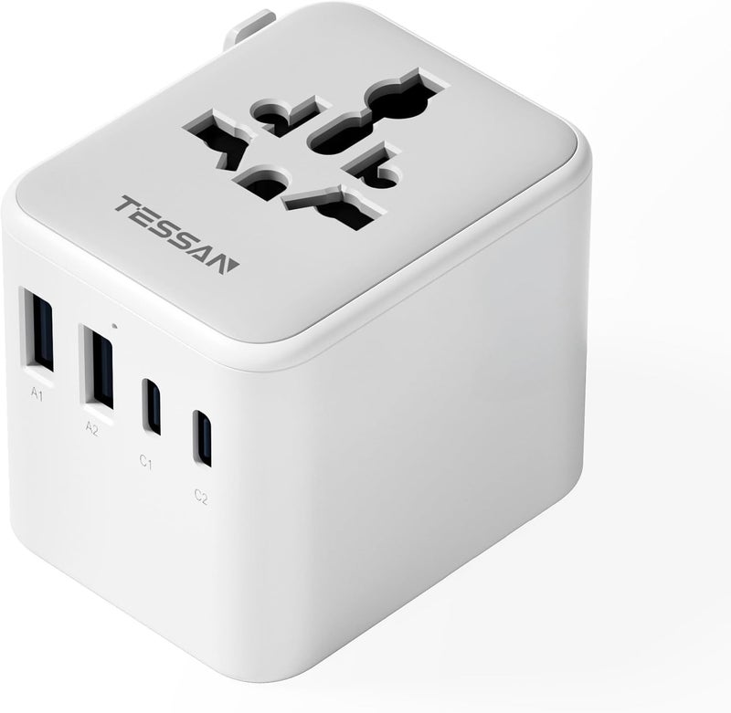 TESSAN International Travel Adapter, Universal Travel Adapter Plug with 2 USB A and 2 USB C Chargers, All in 1 Worldwide Power Adapter Socket for KSA to European UK US AU Ireland AU (Type C/G/A/I) - Image 1